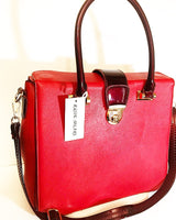 Leather Briefcase Handbag ( Red/Wine)