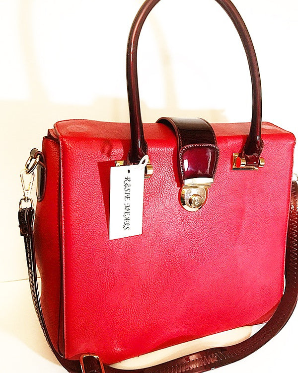 Leather Briefcase Handbag ( Red/Wine)