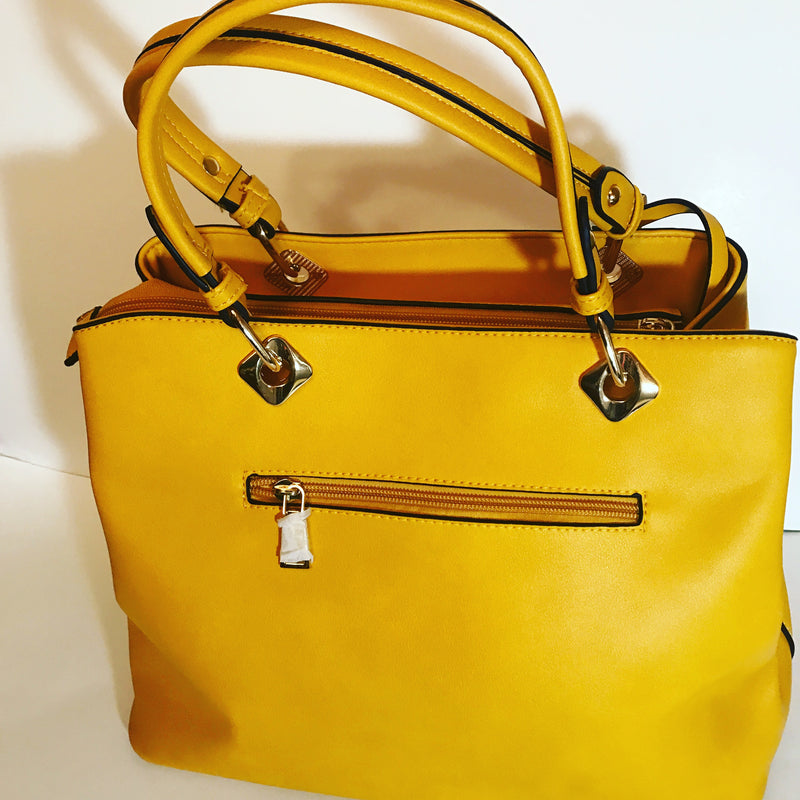 Leather Satchel Handbag ( Mustard Yellow)