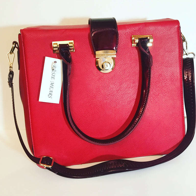 Leather Briefcase Handbag ( Red/Wine)