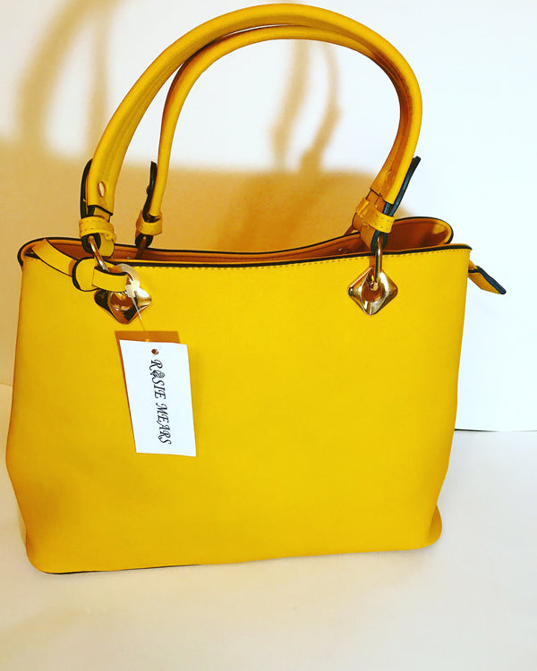 Leather Satchel Handbag ( Mustard Yellow)