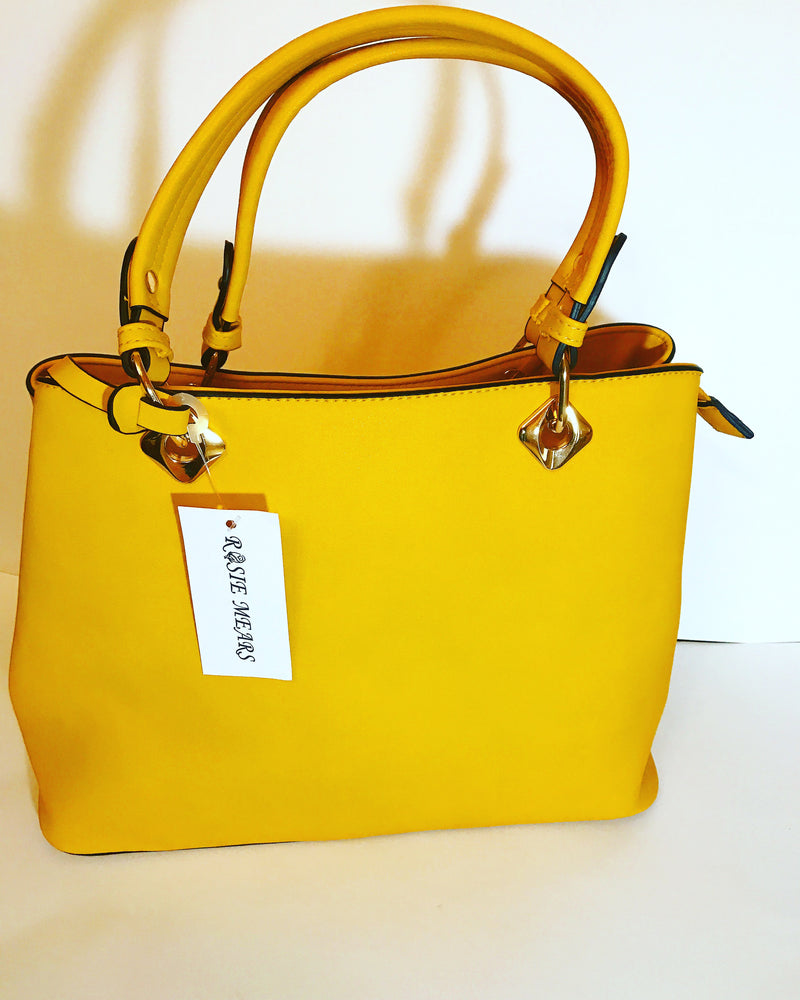 Leather Satchel Handbag ( Mustard Yellow)