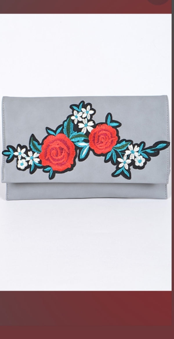 Floral Clutch Purse ( Grey)