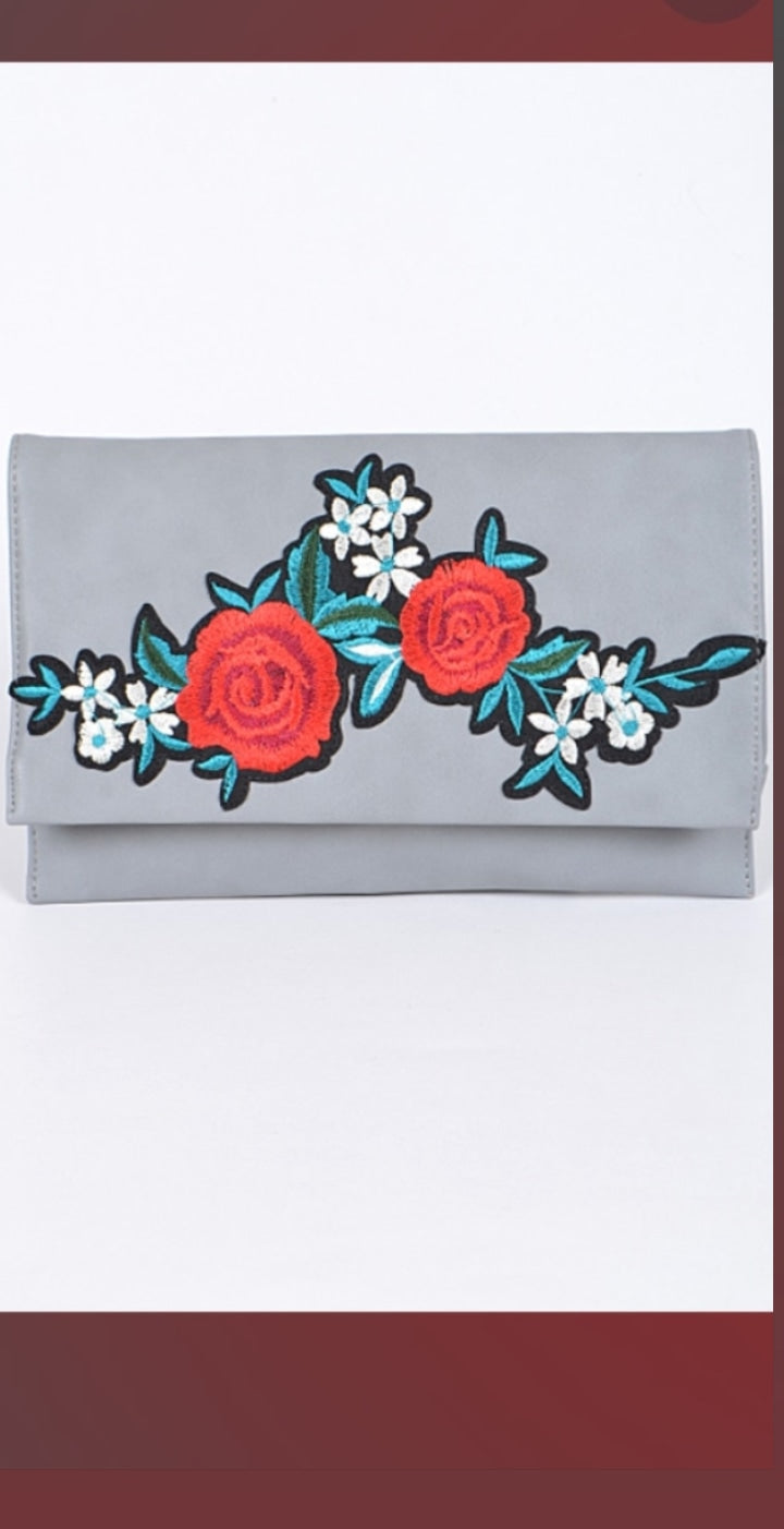 Floral Clutch Purse ( Grey)