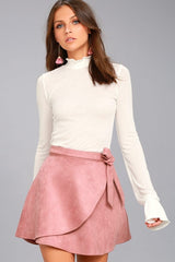 Mini mauve suede wrap skirt ( Blush)