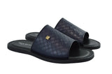 Rosie Mears Vitello -Navy  Blue Italian Leather Men Slides